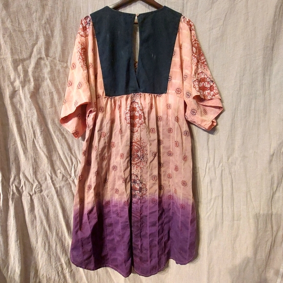 Free People hi-lo boho flutter-sleeve smock dress, size L, EUC - Picture 2 of 6